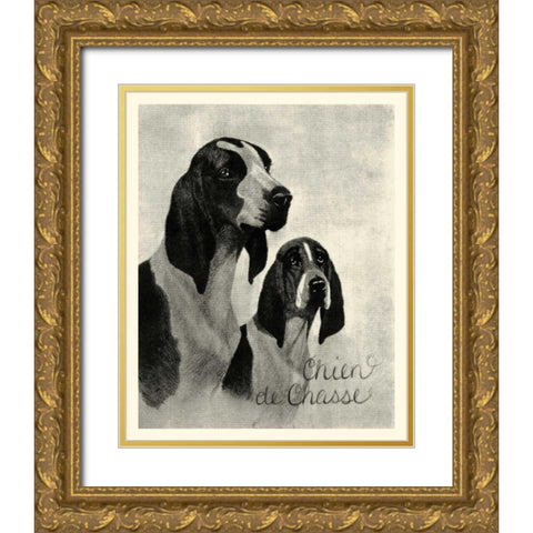 B and W Chien de Chasse Gold Ornate Wood Framed Art Print with Double Matting by Vision Studio