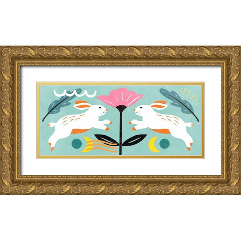 Easter Bunnies Collection D Gold Ornate Wood Framed Art Print with Double Matting by Wang, Melissa