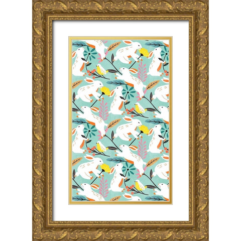 Easter Bunnies Collection E Gold Ornate Wood Framed Art Print with Double Matting by Wang, Melissa