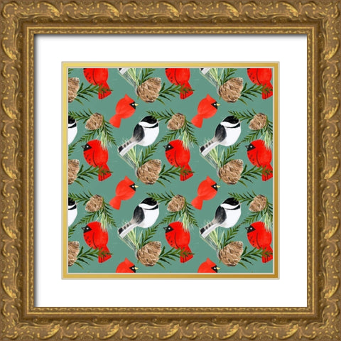 Folk Snowman Forest Collection I Gold Ornate Wood Framed Art Print with Double Matting by Parker, Jennifer Paxton