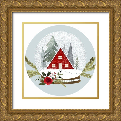 Snow Globe Village Collection C Gold Ornate Wood Framed Art Print with Double Matting by Barnes, Victoria
