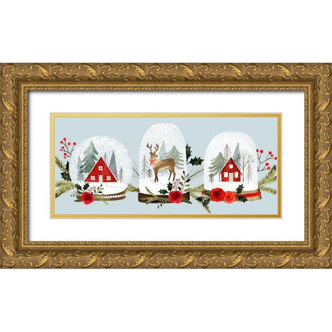 Snow Globe Village Collection D Gold Ornate Wood Framed Art Print with Double Matting by Barnes, Victoria