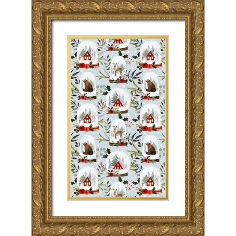 Snow Globe Village Collection E Gold Ornate Wood Framed Art Print with Double Matting by Barnes, Victoria