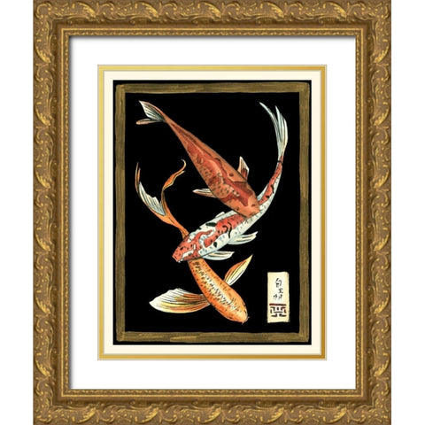 Koi Fish on Black II Gold Ornate Wood Framed Art Print with Double Matting by Zarris, Chariklia