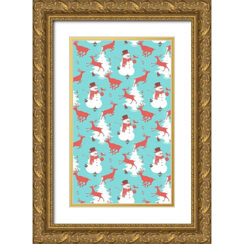 Mid-Century Christmas Collection E Gold Ornate Wood Framed Art Print with Double Matting by Green, Jacob