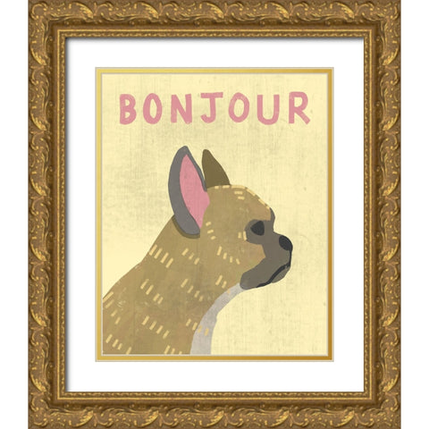 Bonjour Gold Ornate Wood Framed Art Print with Double Matting by Inner Circle