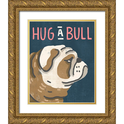 Hug A Bull Gold Ornate Wood Framed Art Print with Double Matting by Inner Circle