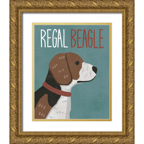 Regal Beagle Gold Ornate Wood Framed Art Print with Double Matting by Inner Circle