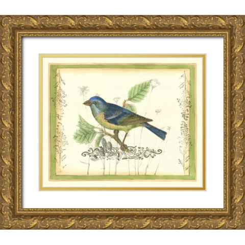 Bird and Wildflowers I Gold Ornate Wood Framed Art Print with Double Matting by Goldberger, Jennifer