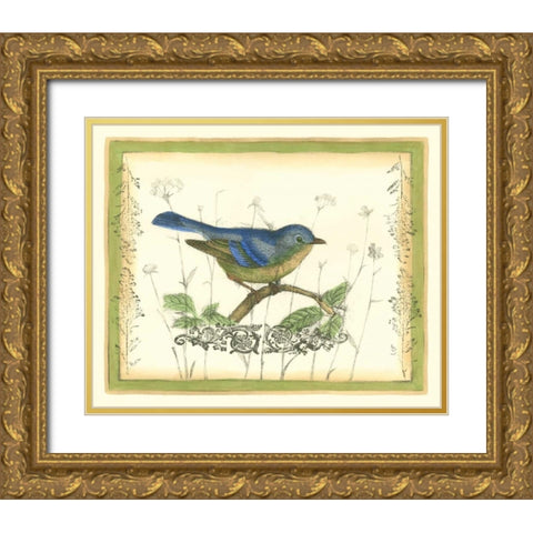 Bird and Wildflowers II Gold Ornate Wood Framed Art Print with Double Matting by Goldberger, Jennifer