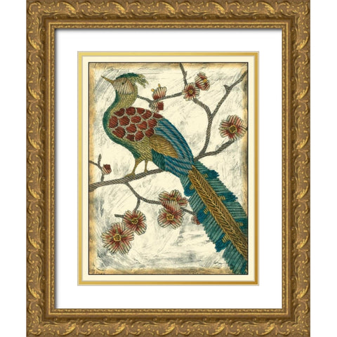 Embroidered Pheasant II Gold Ornate Wood Framed Art Print with Double Matting by Zarris, Chariklia