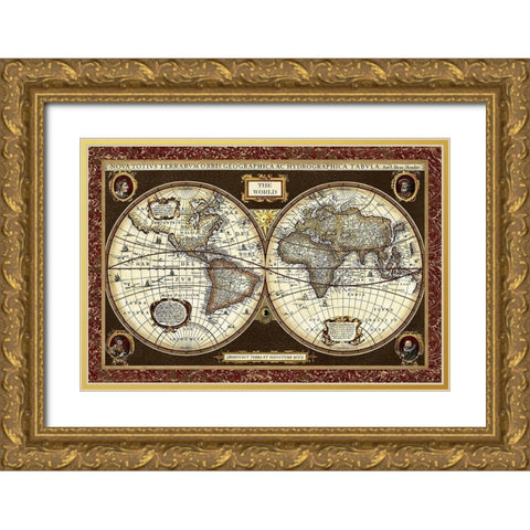 Decorative World Map Gold Ornate Wood Framed Art Print with Double Matting by Vision Studio