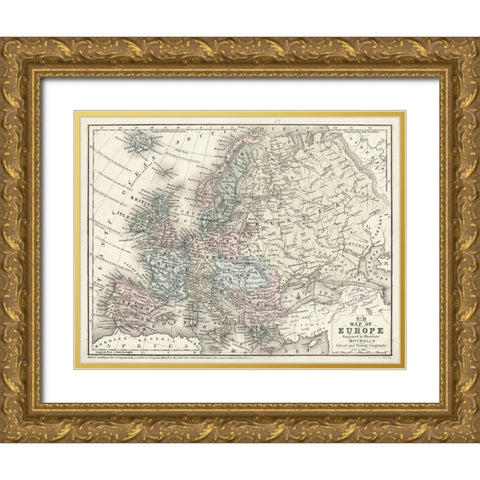 Mitchells Map of Europe Gold Ornate Wood Framed Art Print with Double Matting by Mitchell
