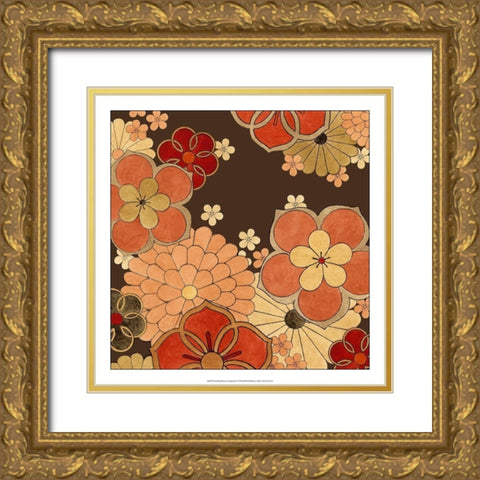 Cascading Blooms in Tangerine I Gold Ornate Wood Framed Art Print with Double Matting by Vess, June Erica
