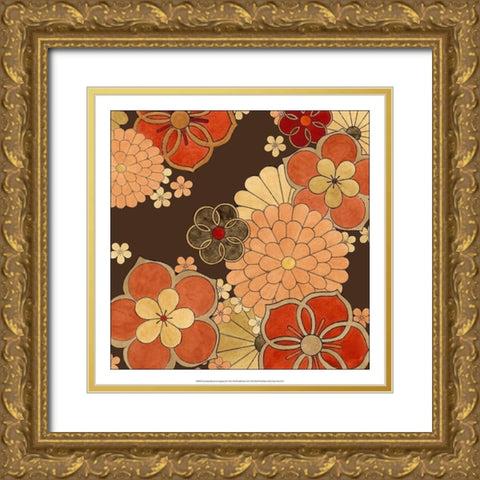 Cascading Blooms in Tangerine II Gold Ornate Wood Framed Art Print with Double Matting by Vess, June Erica