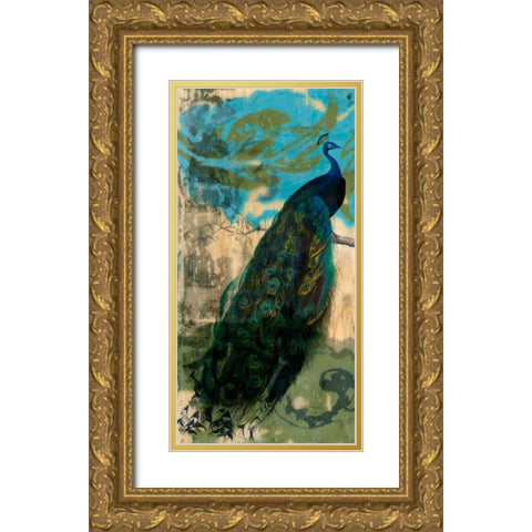 Rustic Peacock I Gold Ornate Wood Framed Art Print with Double Matting by Goldberger, Jennifer