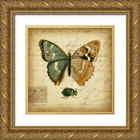 Custom Postscript Butterfly I (GC) Gold Ornate Wood Framed Art Print with Double Matting by Vision Studio