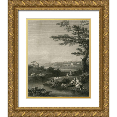 The Waterfall Gold Ornate Wood Framed Art Print with Double Matting by Zuccherelli, F.