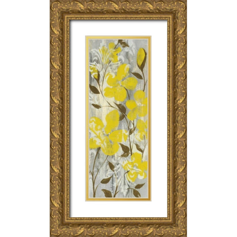 Buttercups on Grey II Gold Ornate Wood Framed Art Print with Double Matting by Goldberger, Jennifer