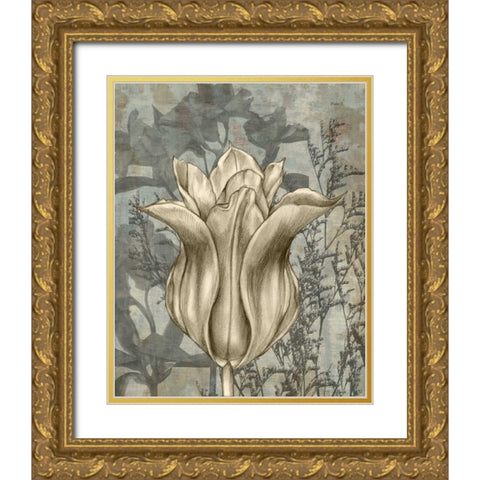 Tulip and Wildflowers III Gold Ornate Wood Framed Art Print with Double Matting by Goldberger, Jennifer