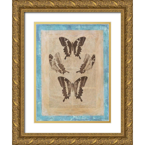 Bookplate Butterflies I Gold Ornate Wood Framed Art Print with Double Matting by Vision Studio