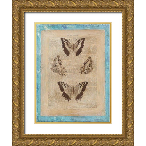 Bookplate Butterflies II Gold Ornate Wood Framed Art Print with Double Matting by Vision Studio