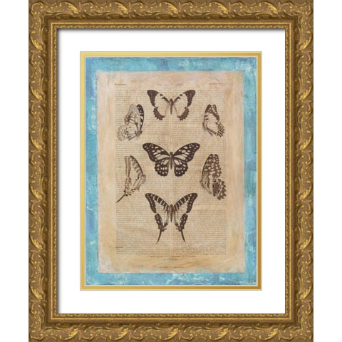 Bookplate Butterflies III Gold Ornate Wood Framed Art Print with Double Matting by Vision Studio
