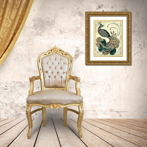 Royal Peacock I Gold Ornate Wood Framed Art Print with Double Matting by Zarris, Chariklia