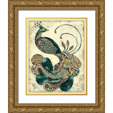 Royal Peacock I Gold Ornate Wood Framed Art Print with Double Matting by Zarris, Chariklia