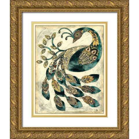 Royal Peacock II Gold Ornate Wood Framed Art Print with Double Matting by Zarris, Chariklia