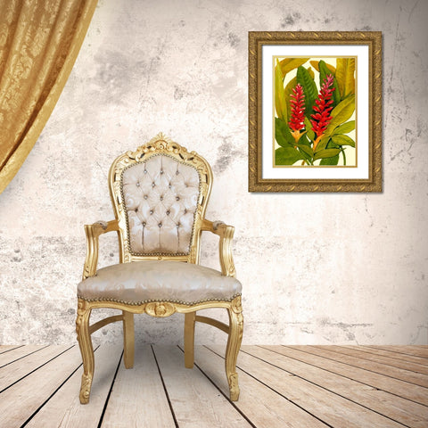 Tropical Red Ginger Gold Ornate Wood Framed Art Print with Double Matting by OToole, Tim