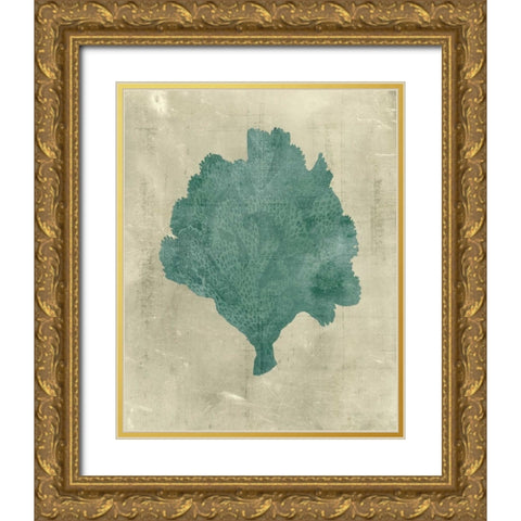 Coral in Teal Gold Ornate Wood Framed Art Print with Double Matting by Vision Studio