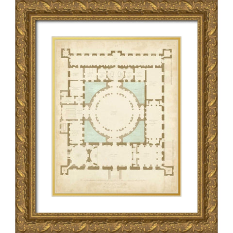 Plan in Taupe and Spa I Gold Ornate Wood Framed Art Print with Double Matting by Vision Studio