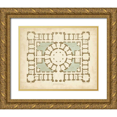 Plan in Taupe and Spa II Gold Ornate Wood Framed Art Print with Double Matting by Vision Studio