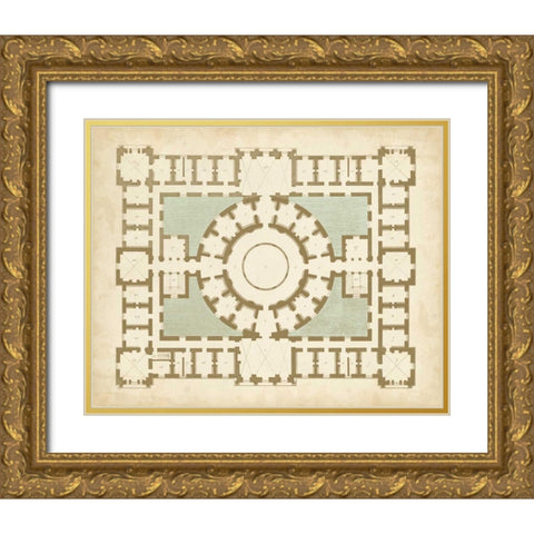Plan in Taupe and Spa III Gold Ornate Wood Framed Art Print with Double Matting by Vision Studio