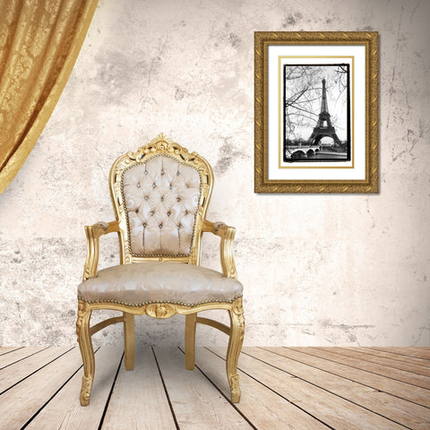 Eiffel Tower Along The Seine River Gold Ornate Wood Framed Art Print with Double Matting by DeNardo, Laura