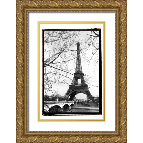 Eiffel Tower Along The Seine River Gold Ornate Wood Framed Art Print with Double Matting by DeNardo, Laura