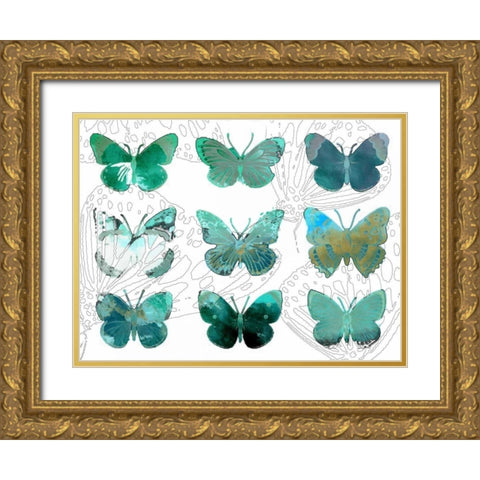 Layered Butterflies I Gold Ornate Wood Framed Art Print with Double Matting by Jasper, Sisa