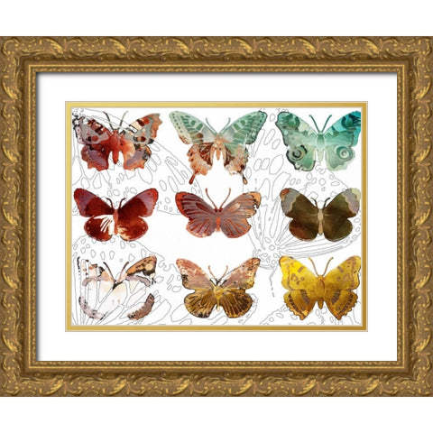 Layered Butterflies II Gold Ornate Wood Framed Art Print with Double Matting by Jasper, Sisa