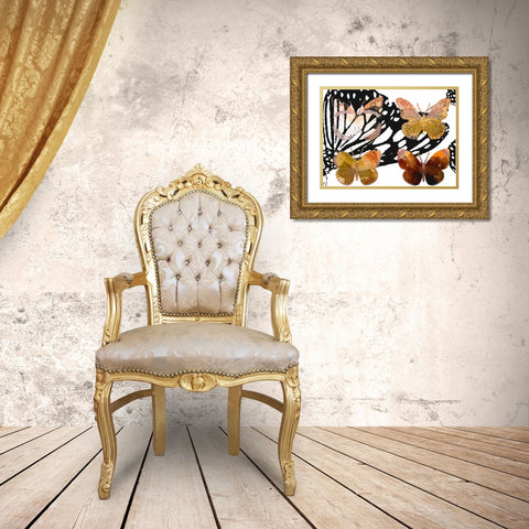 Layered Butterflies III Gold Ornate Wood Framed Art Print with Double Matting by Jasper, Sisa