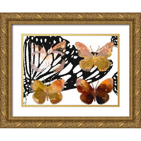 Layered Butterflies III Gold Ornate Wood Framed Art Print with Double Matting by Jasper, Sisa