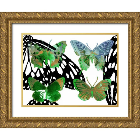 Layered Butterflies V Gold Ornate Wood Framed Art Print with Double Matting by Jasper, Sisa