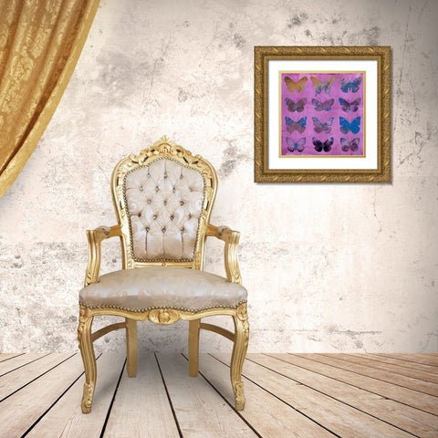 Butterflies on Magenta Gold Ornate Wood Framed Art Print with Double Matting by Jasper, Sisa