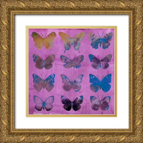 Butterflies on Magenta Gold Ornate Wood Framed Art Print with Double Matting by Jasper, Sisa