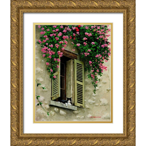 Le Chat Gold Ornate Wood Framed Art Print with Double Matting by Swanson, Michael