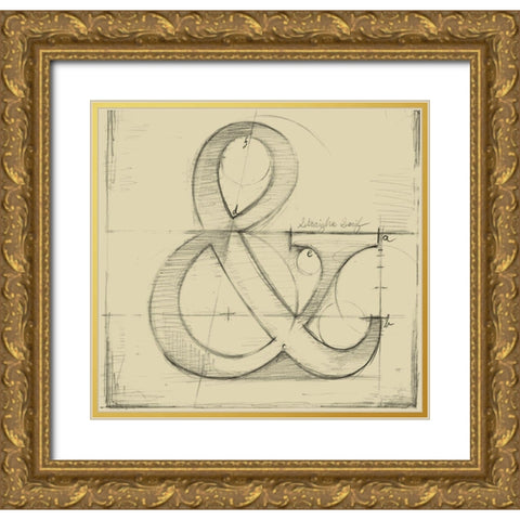 Drafting Symbols II Gold Ornate Wood Framed Art Print with Double Matting by Harper, Ethan