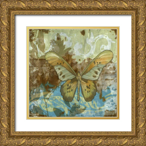 Rustic Butterfly II Gold Ornate Wood Framed Art Print with Double Matting by Goldberger, Jennifer