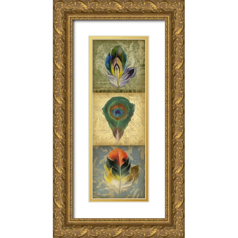 2-Up Feather Triptych II Gold Ornate Wood Framed Art Print with Double Matting by Goldberger, Jennifer