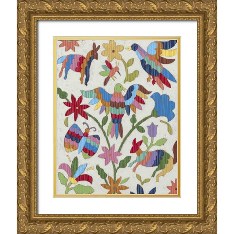 Otomi Embroidery II Gold Ornate Wood Framed Art Print with Double Matting by Zarris, Chariklia