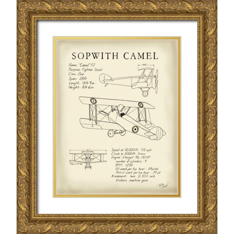 Sopwith Camel Gold Ornate Wood Framed Art Print with Double Matting by Friel, Tara